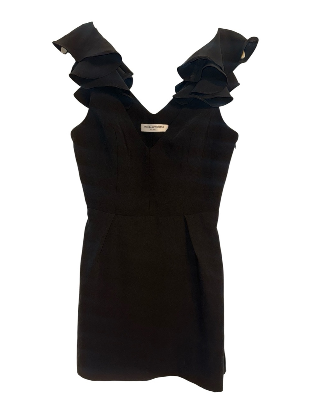 Amanda Uprichard Black Mini Dress with Statement Ruffle Sleeves